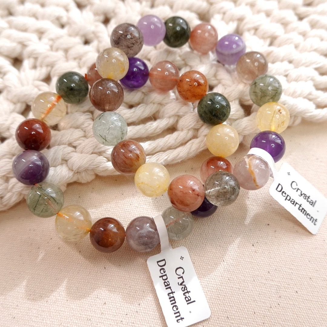 Rutilated Quartz Variety Mix Crystal 12mm Bracelet Rabbit Hair Fine ...