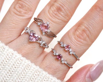 Pink Tourmaline Faceted Dainty S925 Sterling Silver Adjustable Ring October Birthstone, Tourmaline Ring | Crystal Department (Gift for Her)