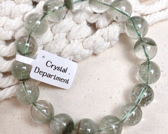 Rare Phantom Green Lodolite Garden Quartz 12.5mm with Starry and Layered View Natural Crystal Bracelet Gift for Her | Crystal Department