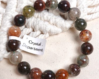 Phantom Four Season Lodolite Garden Quartz 12mm Abundant Textured Natural Phantom Quartz Crystal Bracelet Boho Gift | Crystal Department