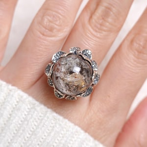 RARE Phantom Lodolite Garden Quartz in Quartz Scenic S925 Sterling Silver Adjustable Ring Garden Quartz Nature Design | Crystal Department