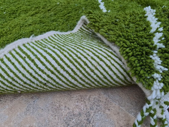 Handmade Green Beni Ourain Rug: Soft Wool Moroccan Rug, Custom Size