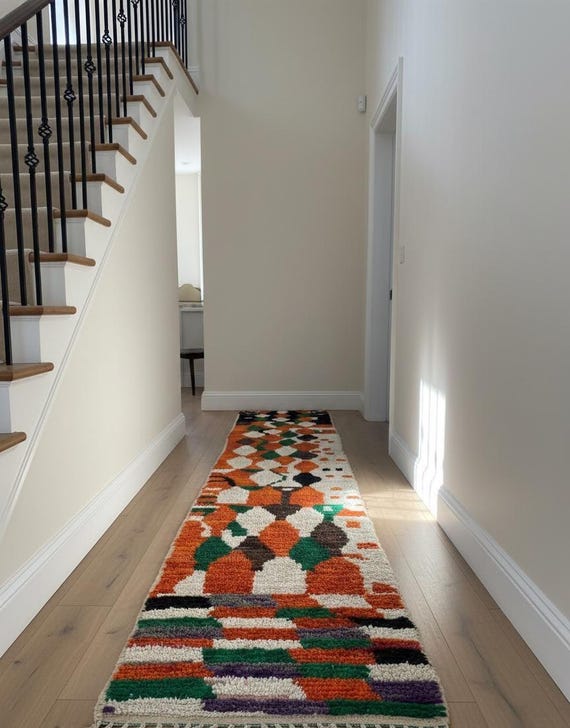 9 ft Geometric Rug Runner, Moroccan Hallway Decor