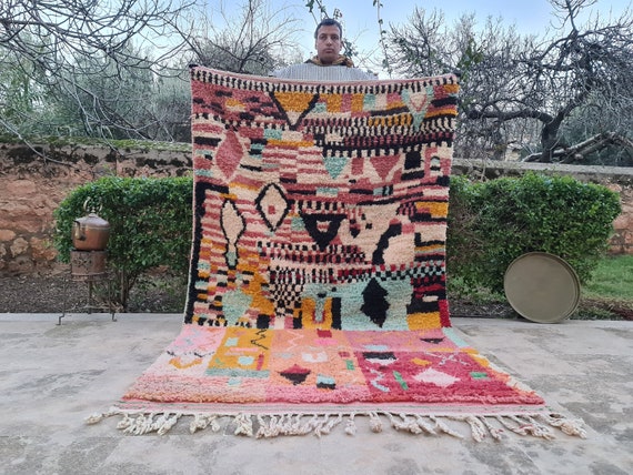 Moroccan Berber Rug Custom For Bedroom - Wool Area Rug Living Room - Bohemian Eclectic Home Decor  - Perfect Handmade Housewarming Gift