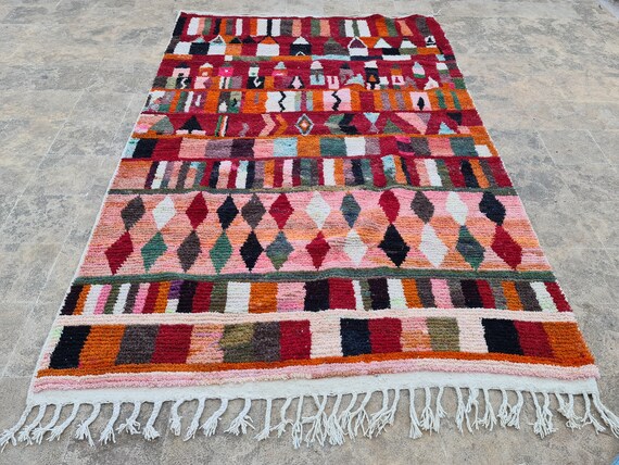 Handmade Moroccan Wool Rug: Colorful Berber Design