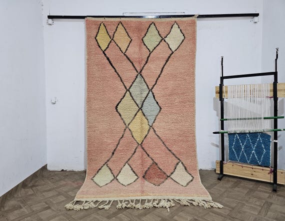 PINK Boho Chic Area Rug 8x10/9x12 - Personalized Moroccan Rug - Living Room Bedroom Decor