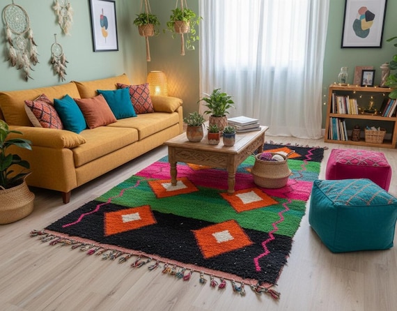 Custom Moroccan Shag Rug, Handwoven Berber Wool, Geometric Design