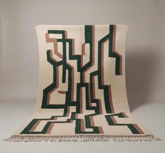 Agave Plant Moroccan Wool Rug, Berber Design, Custom Size