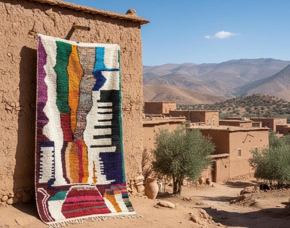 Handmade Moroccan Boujaad Rug | Colorful, Custom Bohemian Living Room Floor Rug
