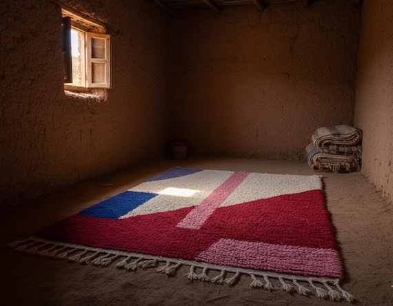 Handmade Berber Beni Ourain Rug - Custom Moroccan Wool Area Rug | Bohemian Home Accent