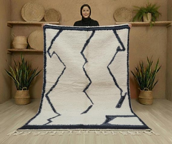 White Beni Ourain Moroccan Wool Rug • Large Berber Carpet