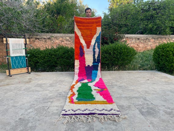 Moroccan Wool Runner Rug - Handmade Entryway Rug - Boho Aisle Runner for Wedding Decor - Custom Size Berber Carpet