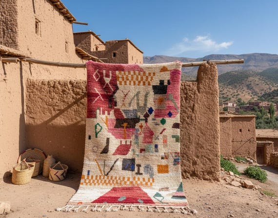 Custom Area Rug - Authentic Handmade Moroccan Rug - Living Room Decor