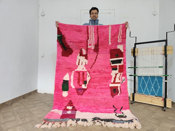 Soft Shag Rugs for Bedroom - Custom Berber Moroccan Rugs - PINK Fluffy Shaggy Rug - Morocco Colorful Wool Rugs