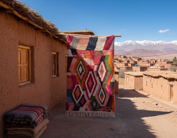 Colorful 8x10 Moroccan Rug, Handmade Berber Diamond Pattern Area Rug, Custom Shapes Available