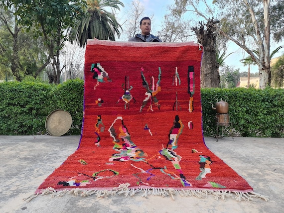 Moroccan rug Red - Beni ourain rug - wool berber rug - Custom rug - handmade rug - Red rug - Free shipping - Moroccan Red rug - Red
