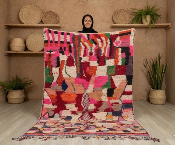 Handmade Colorful Wool Moroccan Rug 8x10, Berber Design