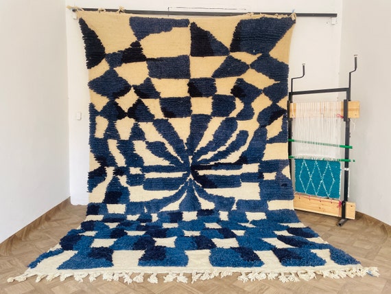 Cozy Elegance! Beni Ourain Wool Rug – Handwoven Bedroom Carpet – Organic Scandinavian Berber Rug for Minimalist Home Décor
