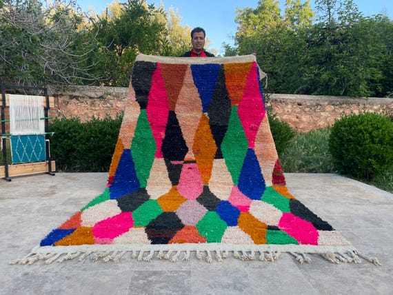 Custom Geometric Design Rug, Multicolor Wool Area Rug, 8x10 Rug, 9x12 Rug, Moroccan Wool, Home Decor, Living Room Rug