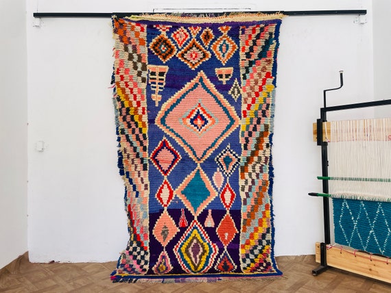 Handmade Vintage Wool Area Rug | Colorful Bohemian Antique Carpet for Living Room, Kitchen & Home Decor
