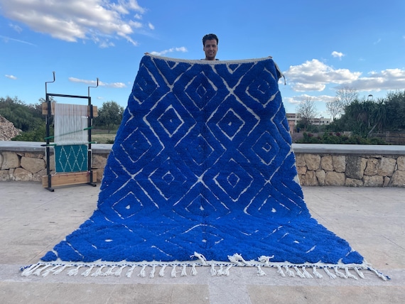 Moroccan Custom Blue Rug, Nature Art Custom Made Rug, Rug Ready to Ship, Boho Carpet 8x10, Beni ourain rug, Handmade rug, Abstract Wool Rug