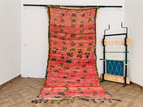 Handmade Vintage Moroccan Wool Rug - Boho Retro Home Decor, Antique Bohemian Area Rug for Living Room, Floor Decoration