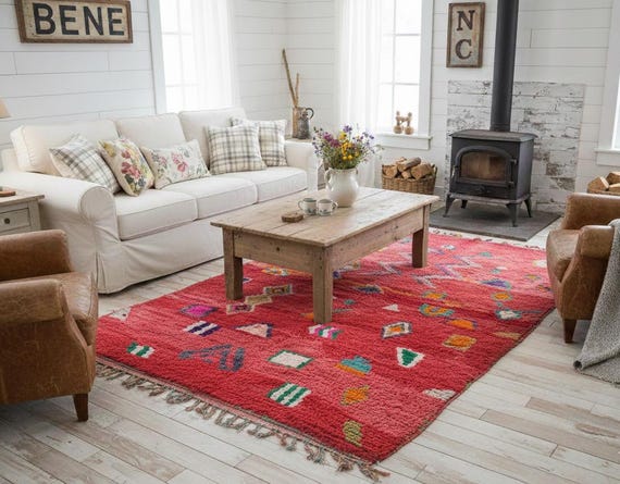 Handmade Wool Berber Rug, Moroccan Beni Ourain Carpet