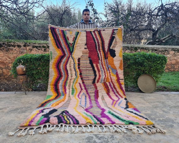 High Quality Moroccan Area Rug • Cool Vibrant Washable Wool Shag Carpet • Ideal Personalized Gift for a Cozy Home