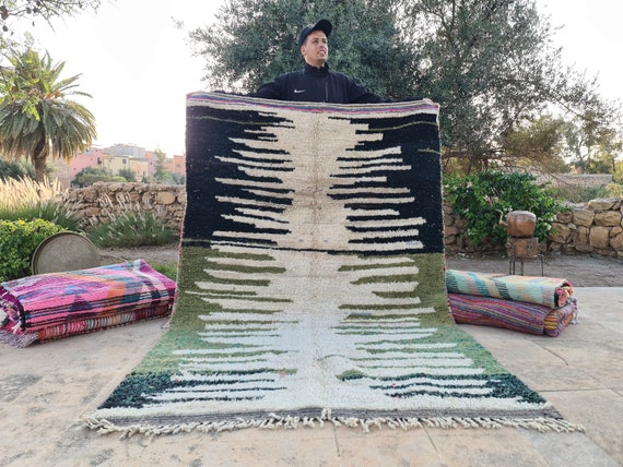 Gorgeous Green Boujaad Rug, Custom Pretty Moroccan Rug ,Hand Knotted Wool Rug, Abstract Berber Carpet, Handmade Rug, Bedroom Sofa Rug