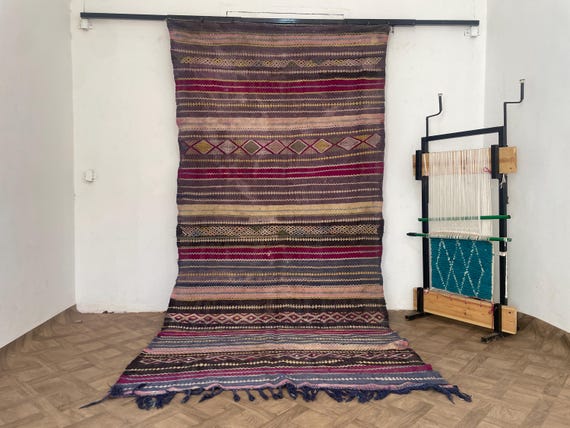 Vintage Moroccan Berber Rug, Bohemian Area Rug, Antique Boucherouite, Old Morocco Rug, Used Vintage Rugs
