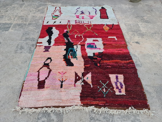 Handmade Wool Boujaad Rug: Colorful Abstract Berber Carpet