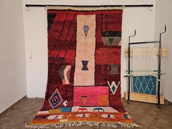 Colorful Wool Rug with Folk Art Design - Fun Custom Rug for Bedroom