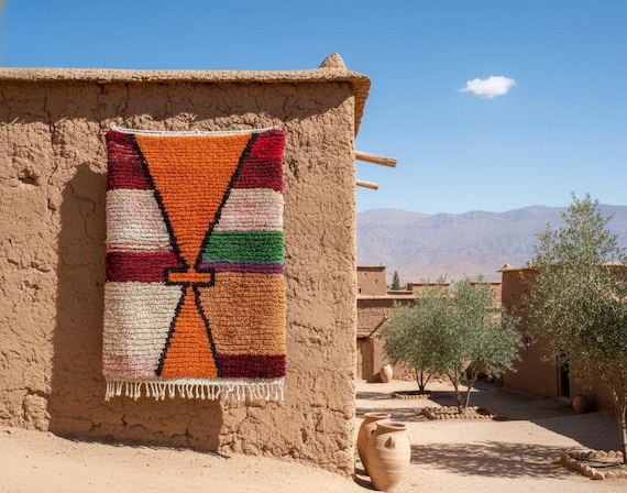 10x14 Boujaad Rug | Handmade Orange Wool Berber Carpet