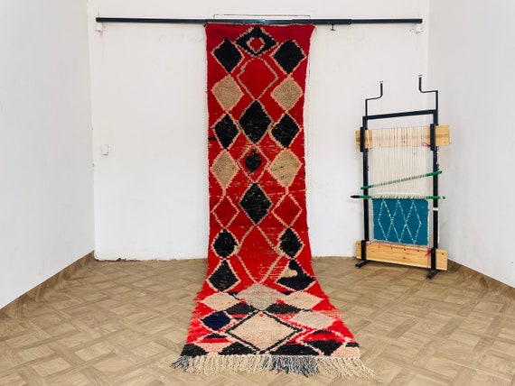 Wool Berber Moroccan Runner, Handmade Vintage Rug, Colorful Azilal Carpet, Housewarming Gift