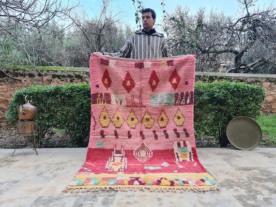 PINK HANDMADE MOROCCAN Rug, Custom Sheep Wool Pink Berber Carpet, Tribal Abstract Wool Rug, Authentic Unique Floor Decor