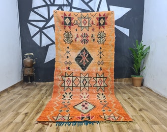 Alfombra vintage - Alfombra marroquí - Alfombra de área naranja - Alfombra de salón - Alfombra de lana Art Déco - Decoración hecha a mano - Decoración única para regalos