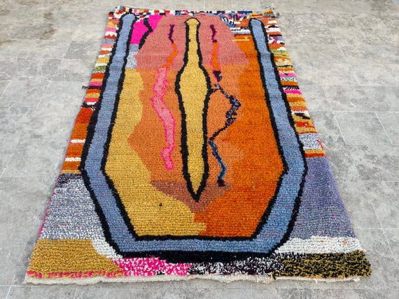 Orange Berber Wool Rug, Handmade Moroccan Decor, 8x10