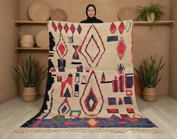 Handmade 9x12 Berber Moroccan Wool Rug, Geometric Design
