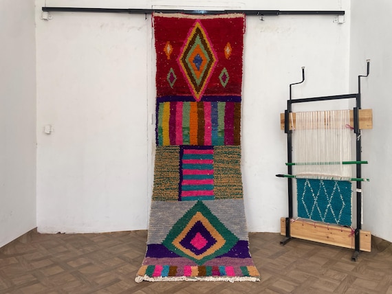 Colorful Moroccan Boujaad Runner Rug, Handmade Bohemian Hallway Runner, Entryway Rug