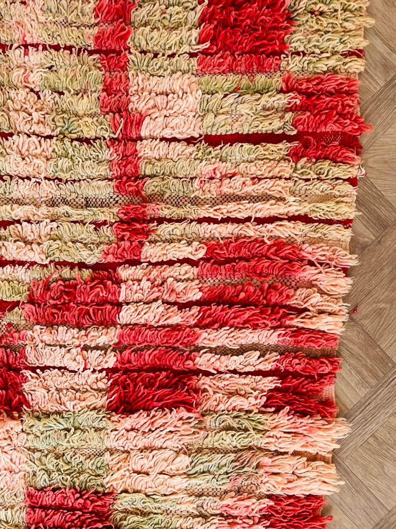 Boho Checker Wool Moroccan Rug Runner Hand Woven Bohemian Decor