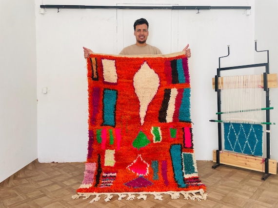 Custom Handmade Wool Rug - Vibrant 8x10 Moroccan Boujad | Large Bohemian Area Rug, Perfect for Living Room Decor