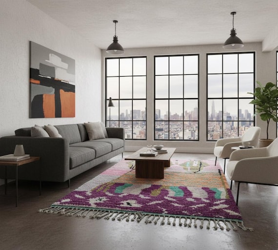 Handmade Moroccan Berber Wool Rug, Fringe Tufted Area Rug