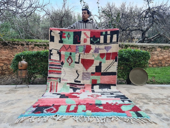 Large Moroccan Azilal Rug - Multicolor Beni Ourain Berber Area Rug, Boho Moroccan Carpet for Living Room or Bedroom Decor