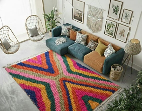 Personalized Rainbow Wool Rug Moroccan Boujaad Style