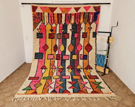 Handmade Colorful Geometric Wool Rug – Moroccan-Inspired Area Rug and Wall Decor