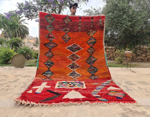 Orange Boujaad rug, Authentic Moroccan rug, Berber carpet, Wool rug, Handmade rug, Beni ourain style, Area rug, Tapis berbere, Teppich