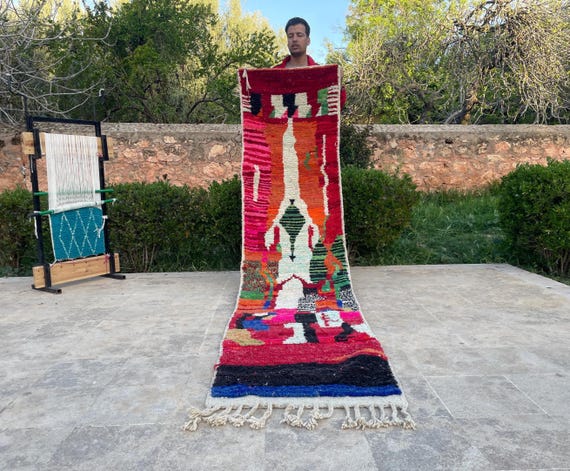 Moroccan Wool Runner Rug, Funky Home Decor, Handmade Design Rug