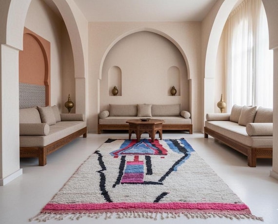 Handwoven Moroccan Wool Rug, Berber Ethnic Design