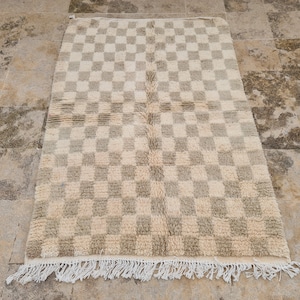 White Rug For Living Room, Wool Area Rug, Boho Rug, Beige Moroccan Rug, Handmade Rug, Custom Rug, Berber Carpet, Checker Rug For Bedroom