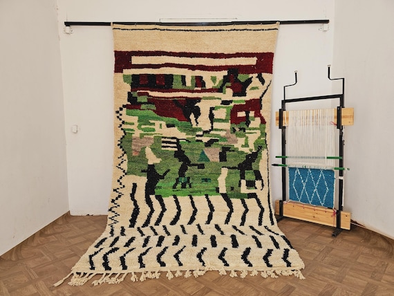 Handmade Moroccan Green Rug, Custom Wool Rug, Bedroom Rugs, Living Room Area, Beni Ourain Rug, Outdoor Rugs